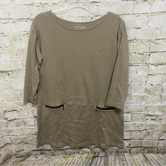 Soft Surroundings Tan Soft Cotton Zipper Pocket Tunic Top - Picture 1 of 6